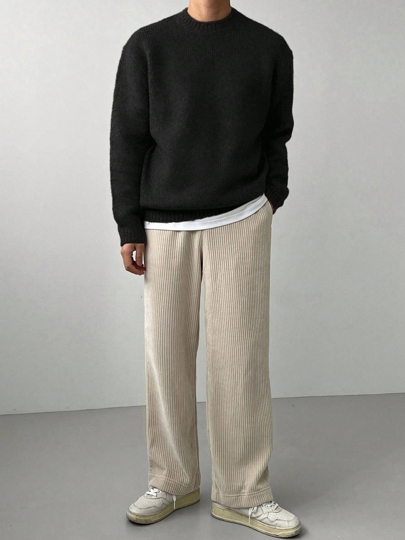 DAZY Men'S Solid Color Crew Neck Sweater, Casual Daily Wear, Autumn/Winter, Grunge Style