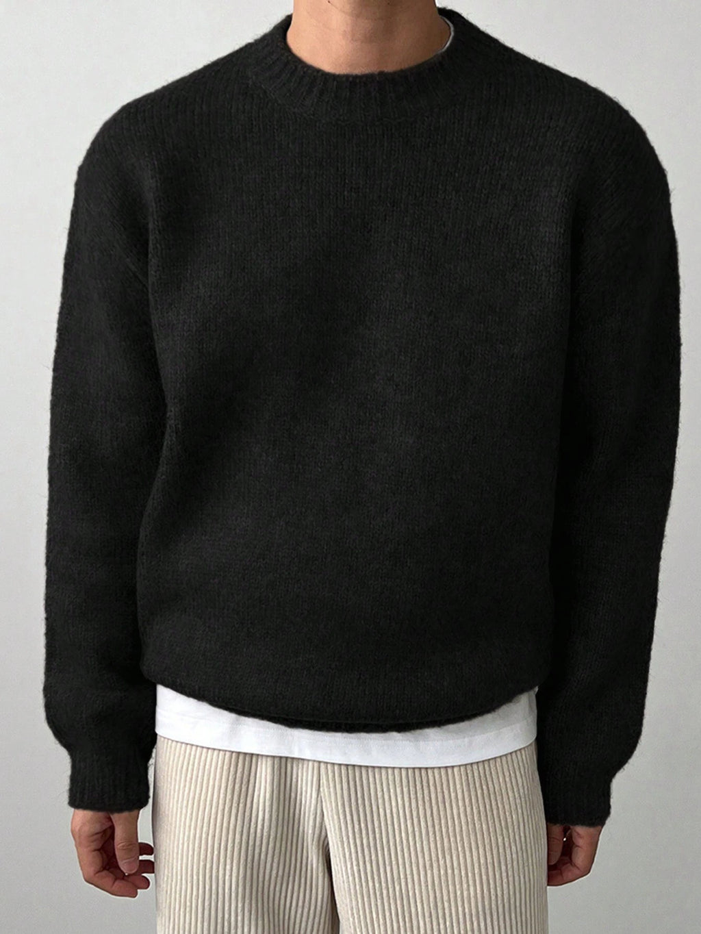 DAZY Men'S Solid Color Crew Neck Sweater, Casual Daily Wear, Autumn/Winter, Grunge Style