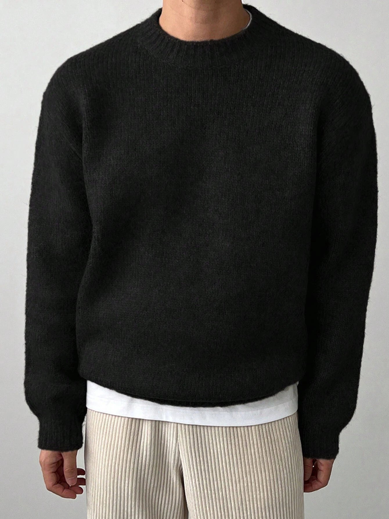 DAZY Men'S Solid Color Crew Neck Sweater, Casual Daily Wear, Autumn/Winter, Grunge Style