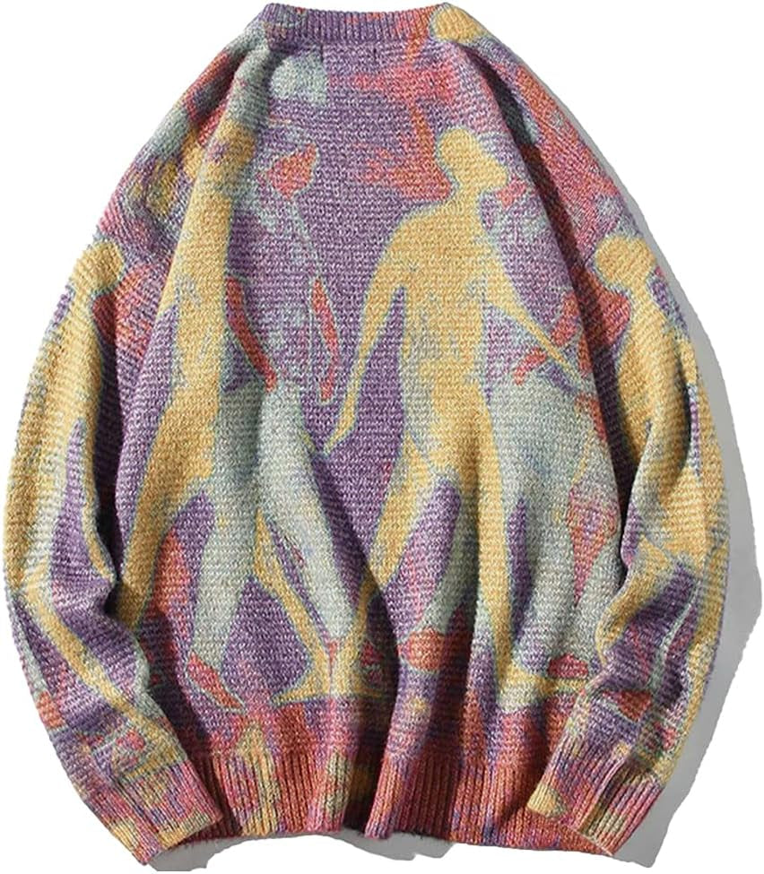 Neon Color Block Knit Sweater Casual Oversized Pullover