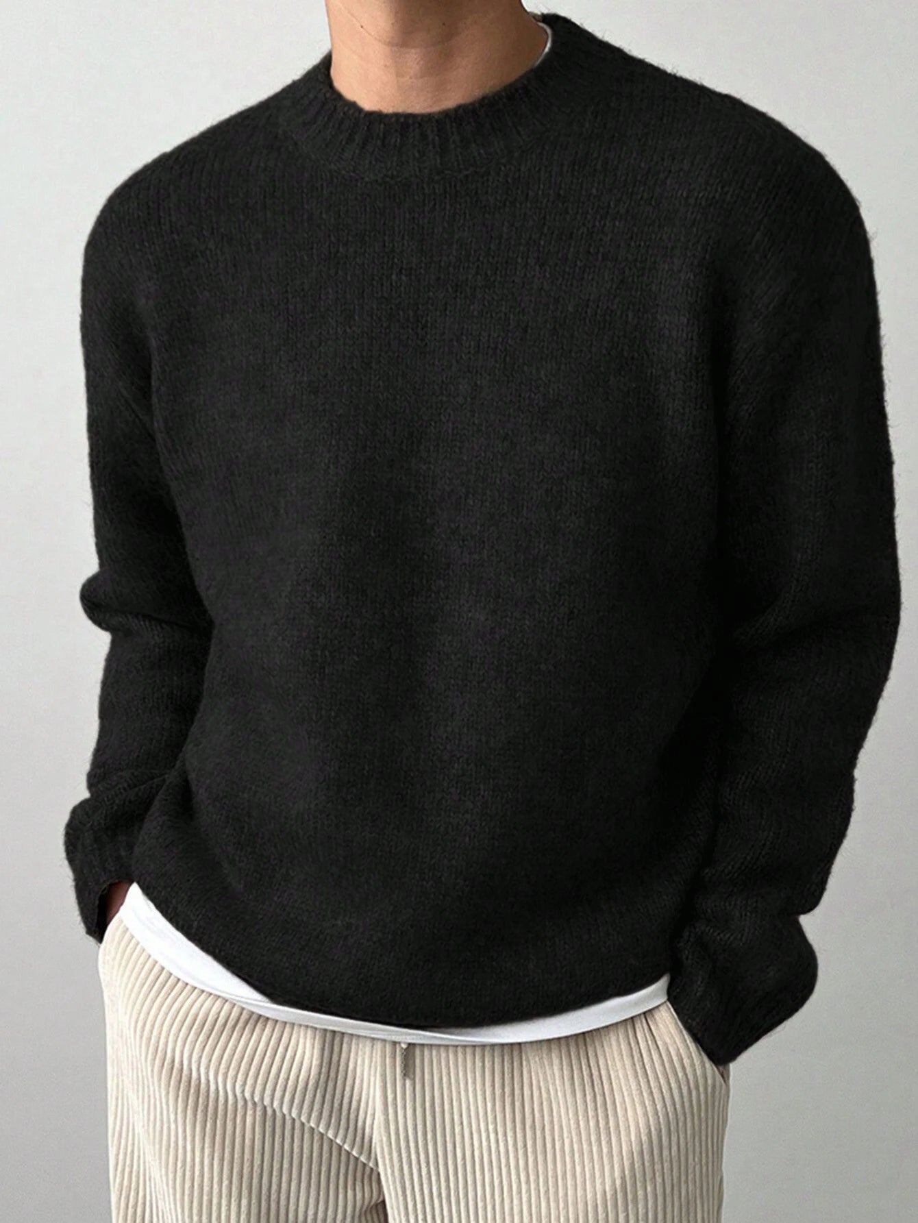 DAZY Men'S Solid Color Crew Neck Sweater, Casual Daily Wear, Autumn/Winter, Grunge Style