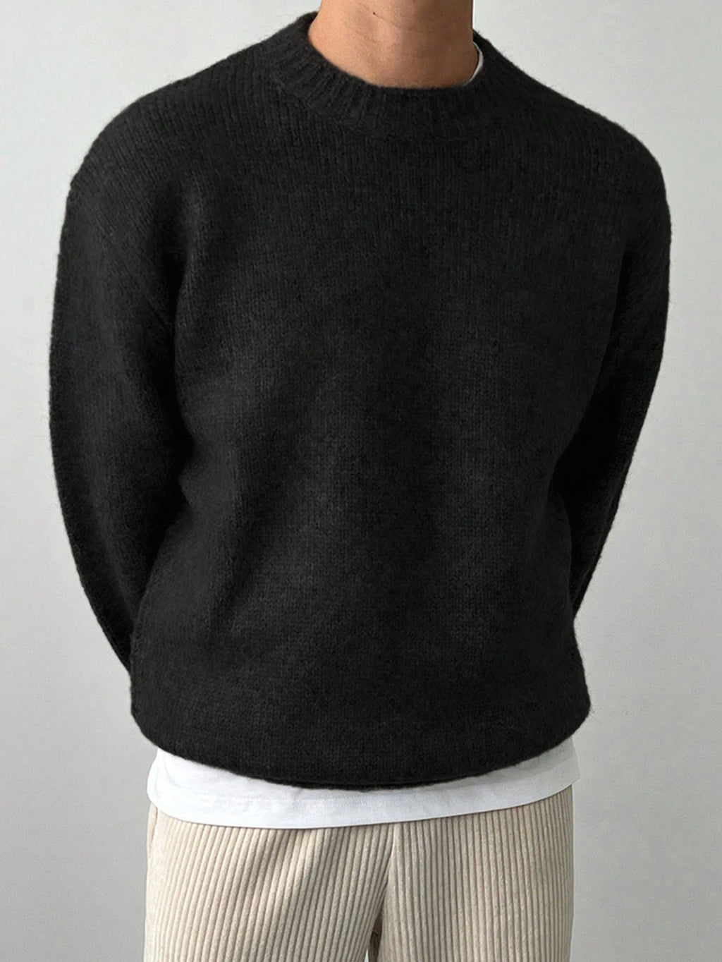 DAZY Men'S Solid Color Crew Neck Sweater, Casual Daily Wear, Autumn/Winter, Grunge Style
