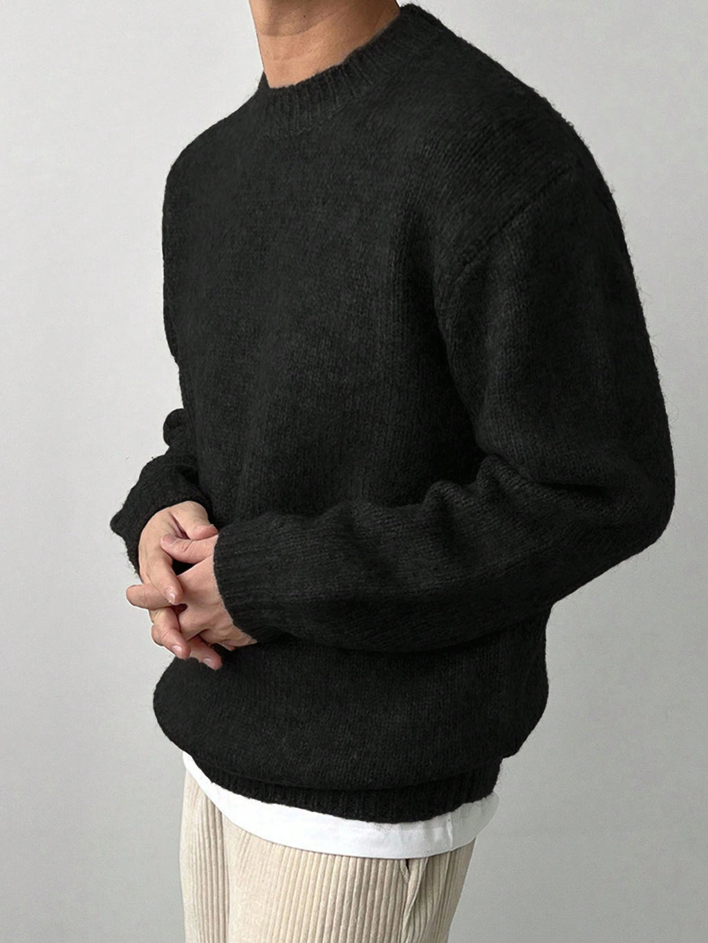 DAZY Men'S Solid Color Crew Neck Sweater, Casual Daily Wear, Autumn/Winter, Grunge Style