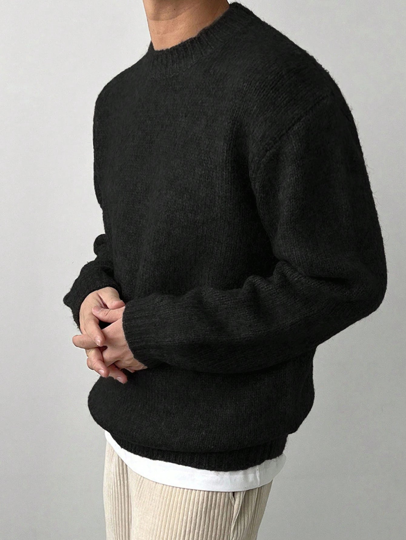 DAZY Men'S Solid Color Crew Neck Sweater, Casual Daily Wear, Autumn/Winter, Grunge Style