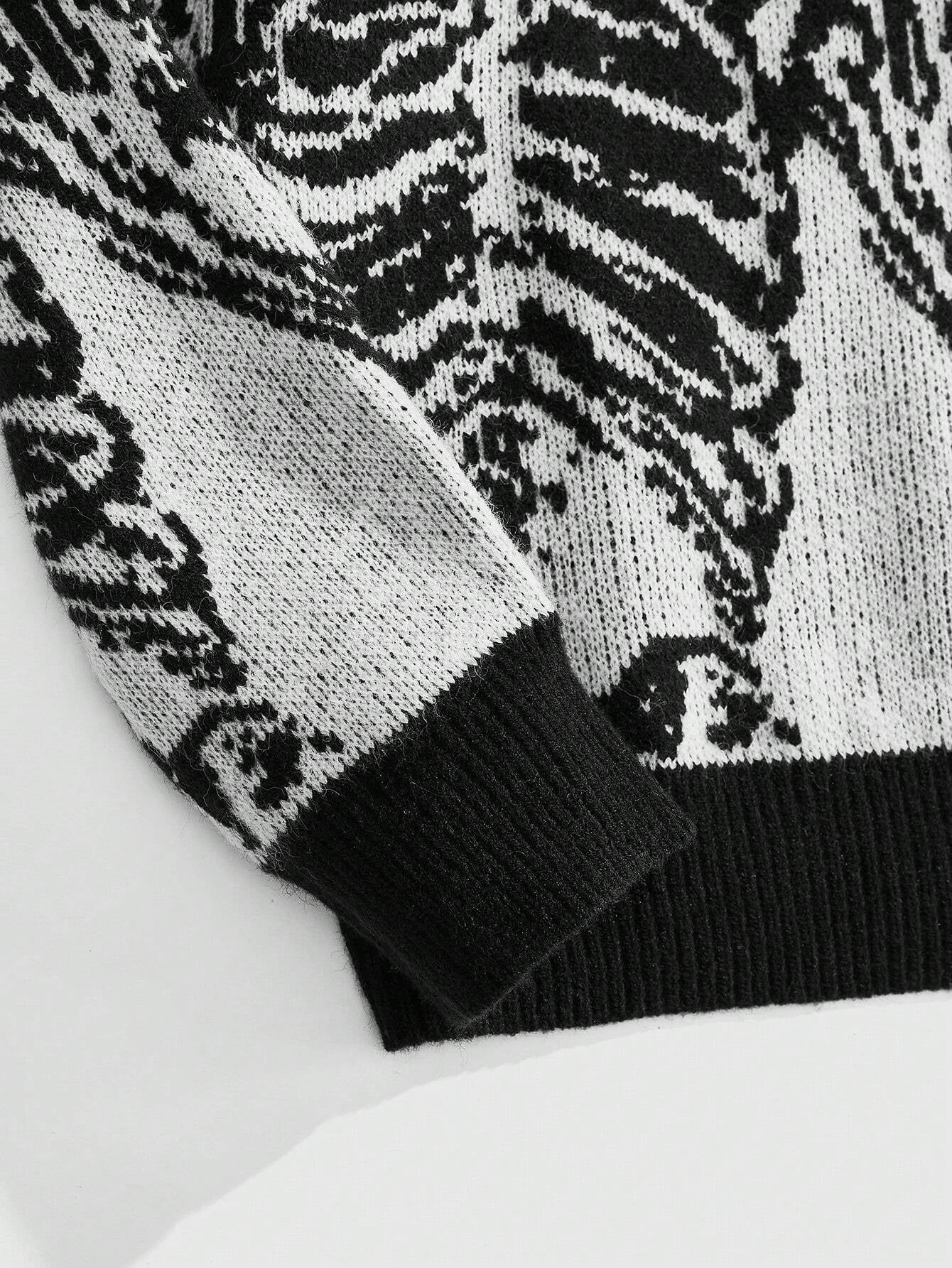 ROMWE MEN Street Life Men'S Autumn/Winter Fashion Streetwear Color Block Skeleton Jacquard Pullover Knitted Sweater, Halloween, Grunge Style