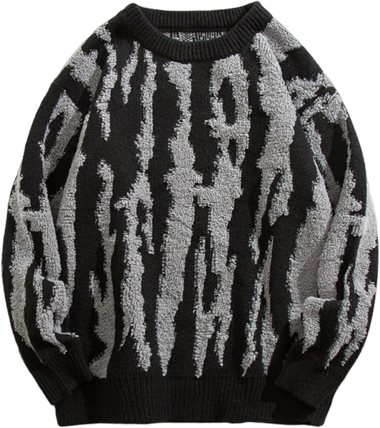 Mens Oversized Sweaters Y2K Aesthetic Flame Graphic Crewneck Knitted Casual Pullover Long Sleeve Jumpers