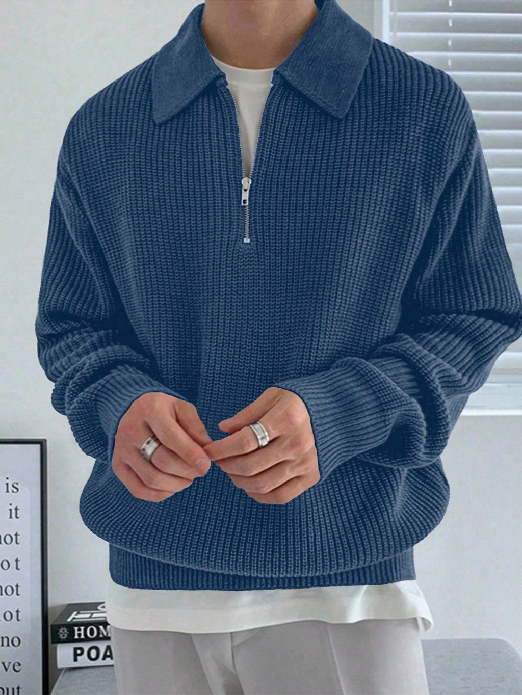 Claim Dot Men'S Solid Color Half-Zipper Collar Sweater, Fall/Winter