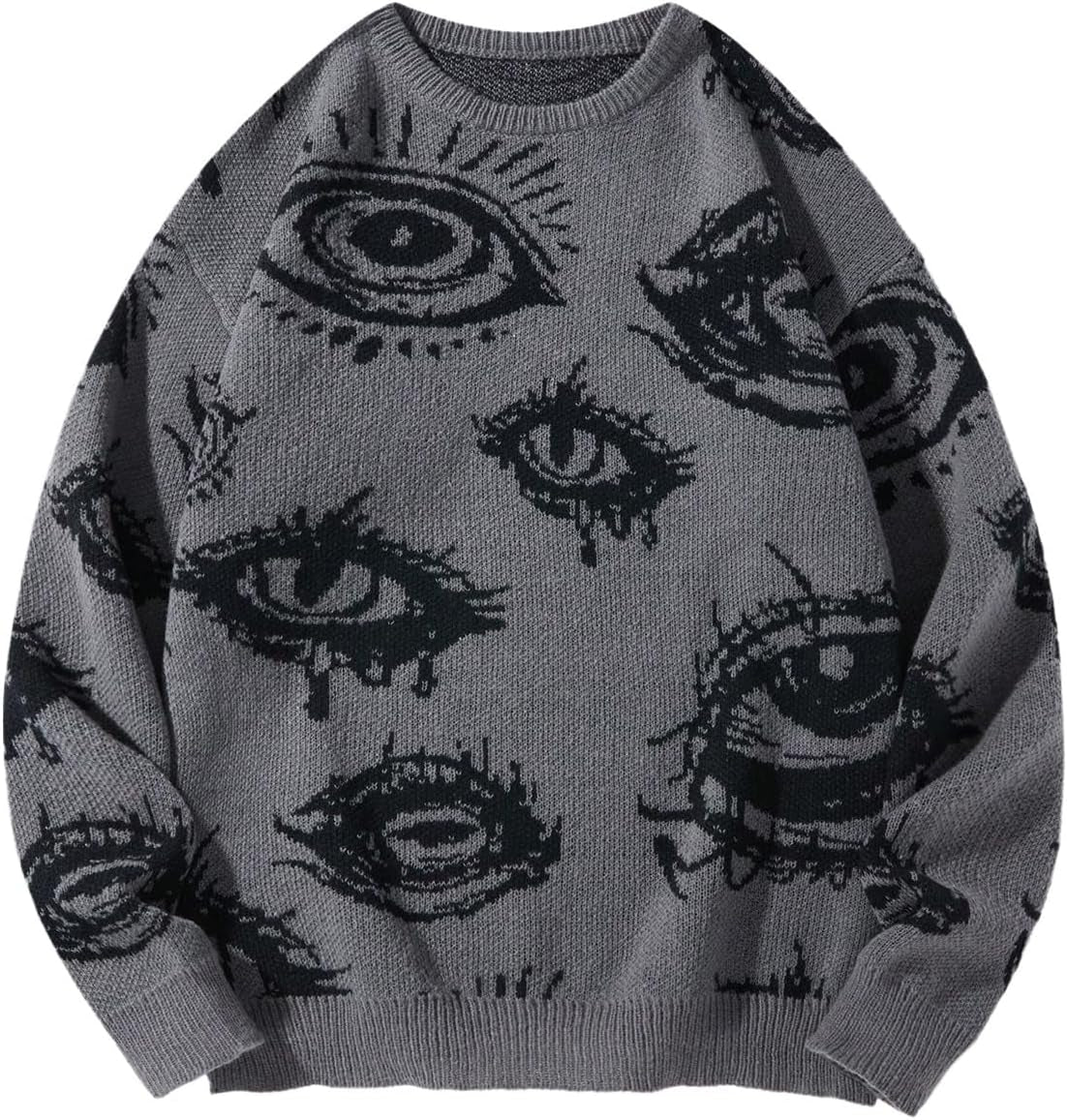 Men'S Fall Goth Grunge Sweater Y2K Oversized Punk Sweater Halloween Graphic Long Sleeve Knit Pullover Streetwear