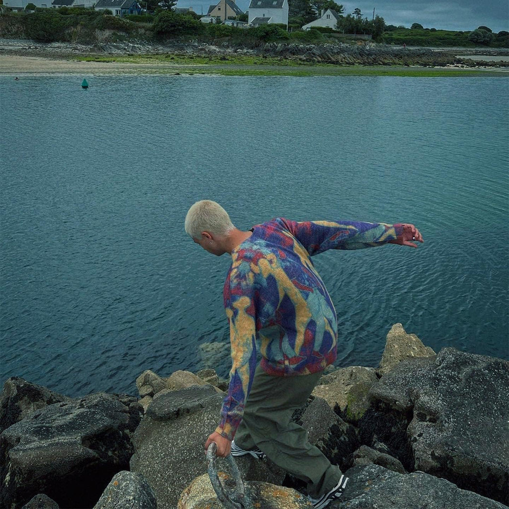 Neon Color Block Knit Sweater Casual Oversized Pullover