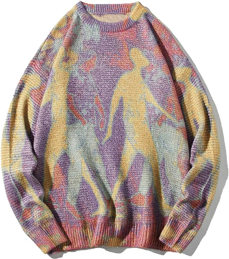 Neon Color Block Knit Sweater Casual Oversized Pullover