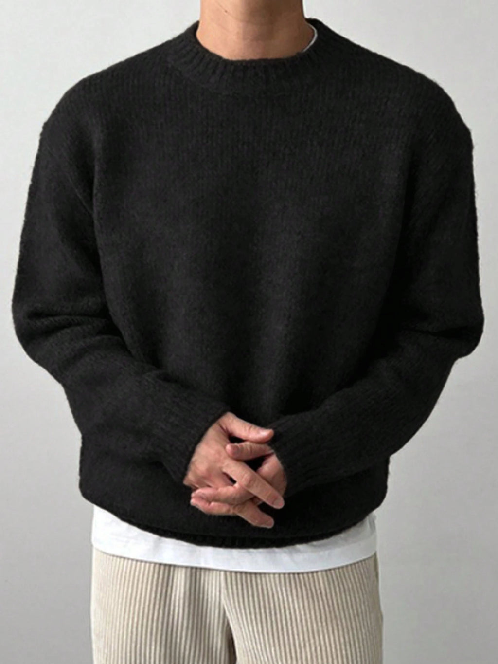 DAZY Men'S Solid Color Crew Neck Sweater, Casual Daily Wear, Autumn/Winter, Grunge Style