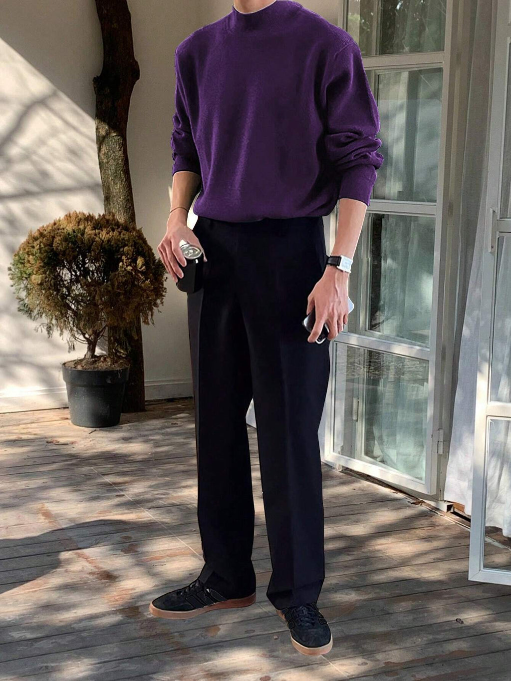 Claim Dot Men'S Casual Everyday Simple Solid Color Ribbed Knit Sweater, Autumn/Winter, for Christmas