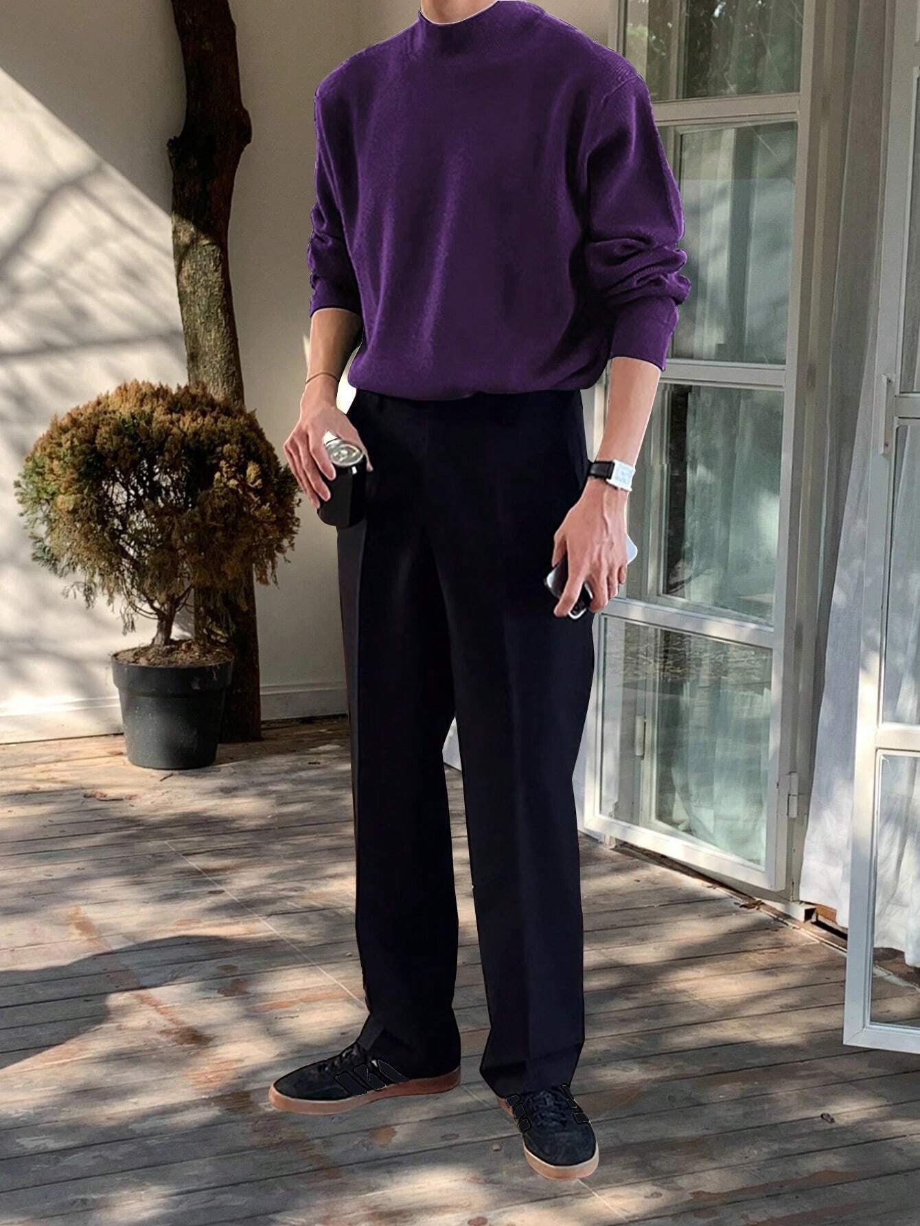 Claim Dot Men'S Casual Everyday Simple Solid Color Ribbed Knit Sweater, Autumn/Winter, for Christmas