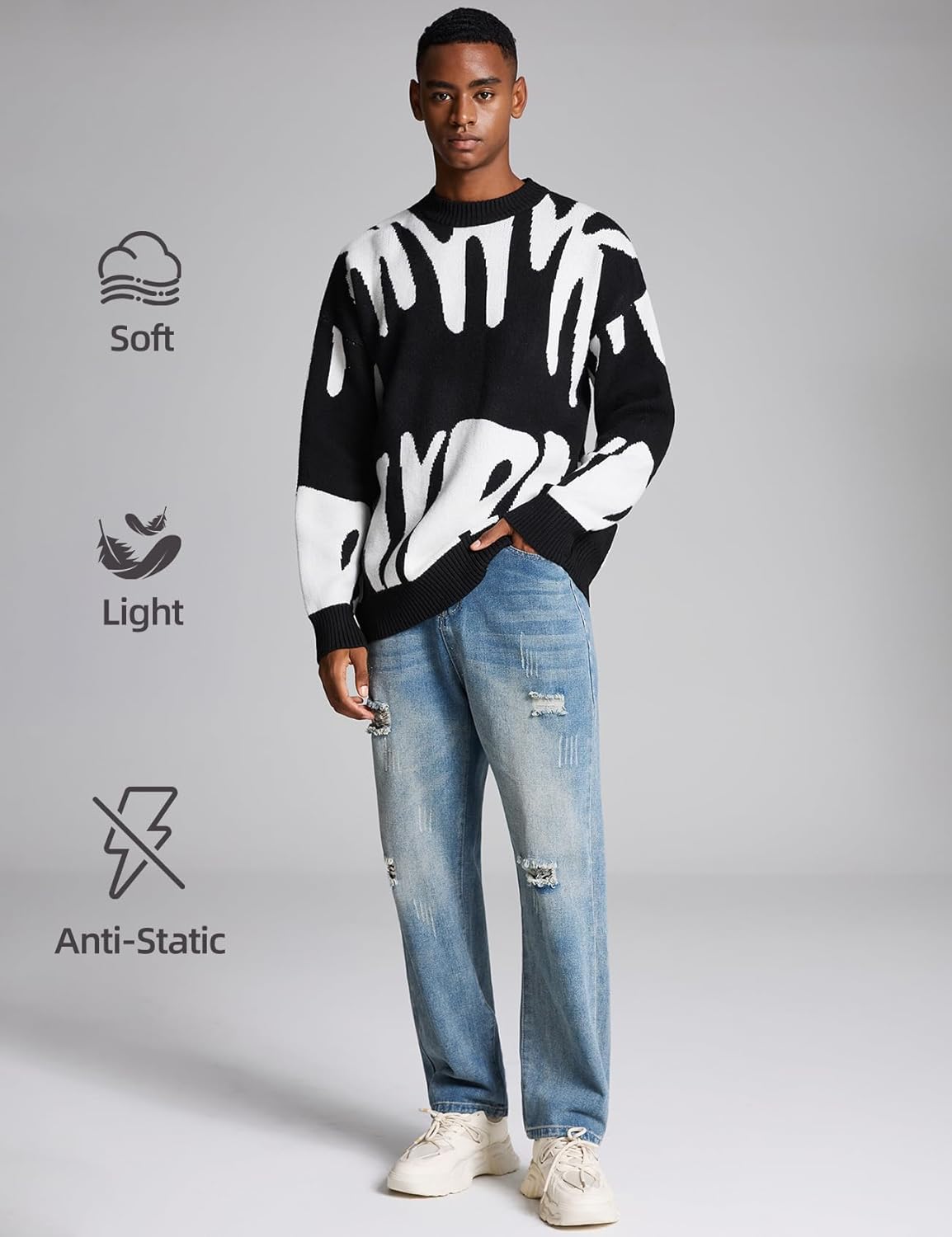 Men'S Oversized Sweater Graphic Knit Aesthetic Crewneck Streetwear Pullover Jumper Tops