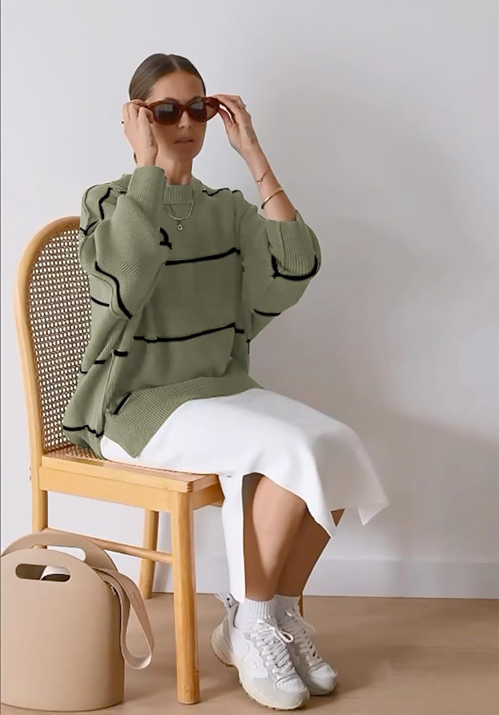 Women'S Oversized Crewneck Sweaters Batwing Long Sleeve Side Slit Ribbed Knit Pullover Sweater Tops