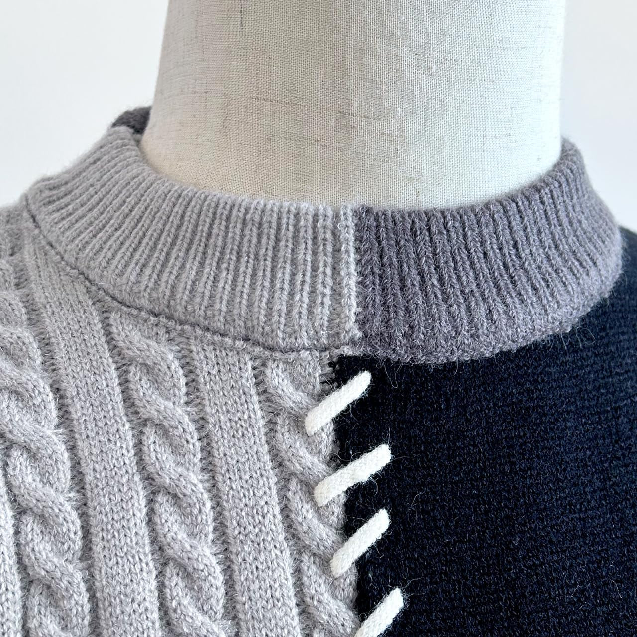 Patchwork Sweater Mens Colorblock Jumper Cable Knitted Pullover Oversized