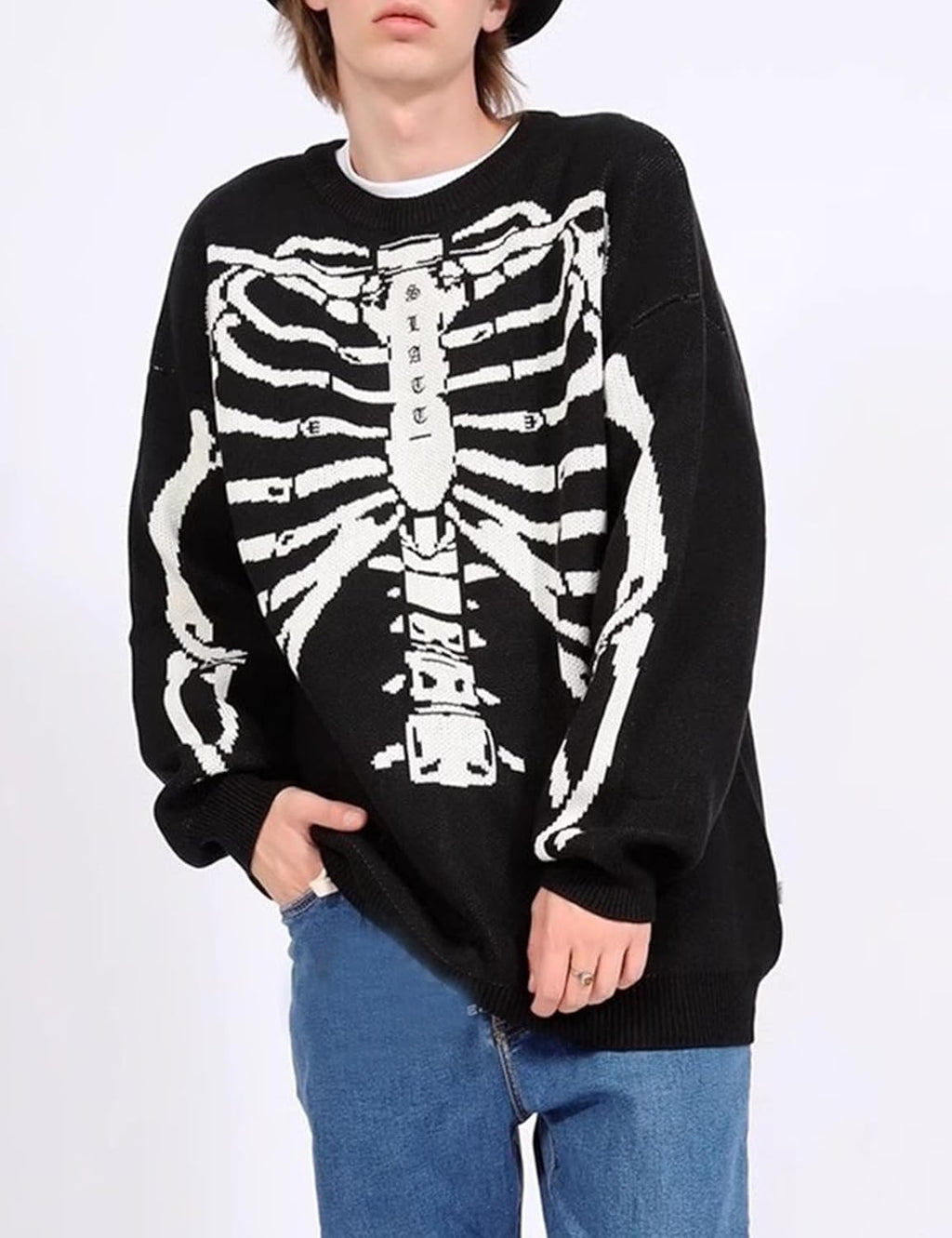 Men Oversized Sweater Graphic Cable Knit Jumper Cute Unisex Crewneck Pullover