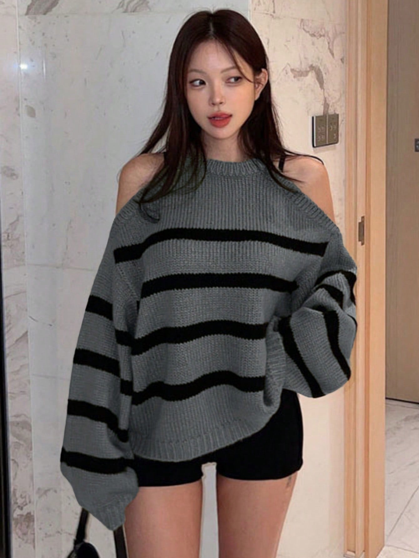 DAZY Women'S Cold-Shoulder Striped Sweater,Long Sleeve Tops,Fall Clothes