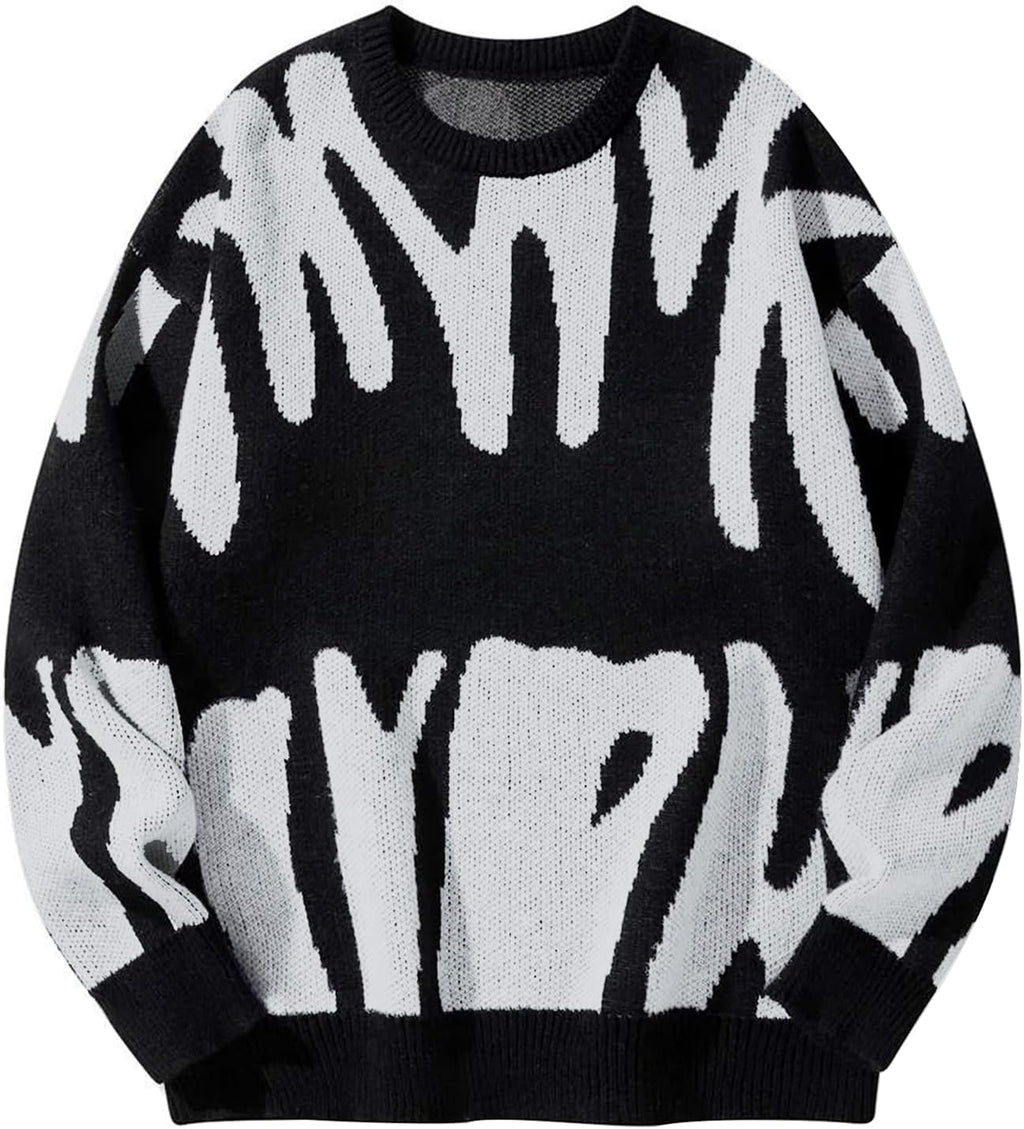 Men'S Oversized Sweater Graphic Knit Aesthetic Crewneck Streetwear Pullover Jumper Tops