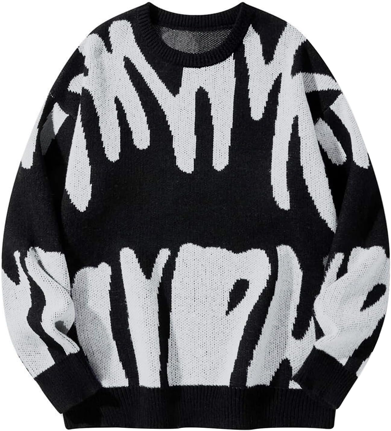 Men'S Oversized Sweater Graphic Knit Aesthetic Crewneck Streetwear Pullover Jumper Tops