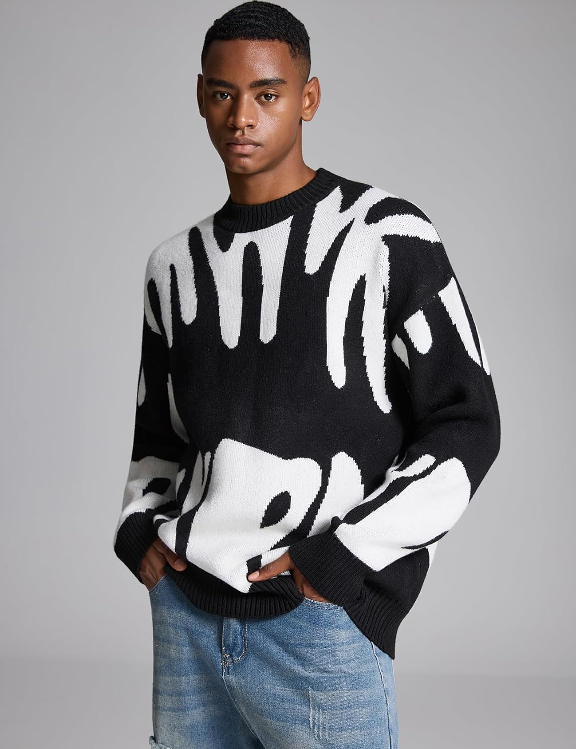 Men'S Oversized Sweater Graphic Knit Aesthetic Crewneck Streetwear Pullover Jumper Tops