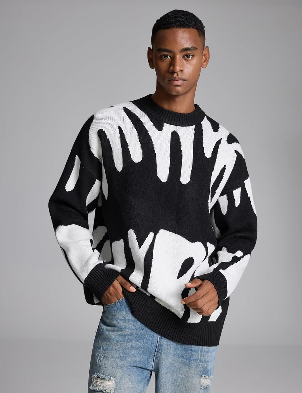 Men'S Oversized Sweater Graphic Knit Aesthetic Crewneck Streetwear Pullover Jumper Tops