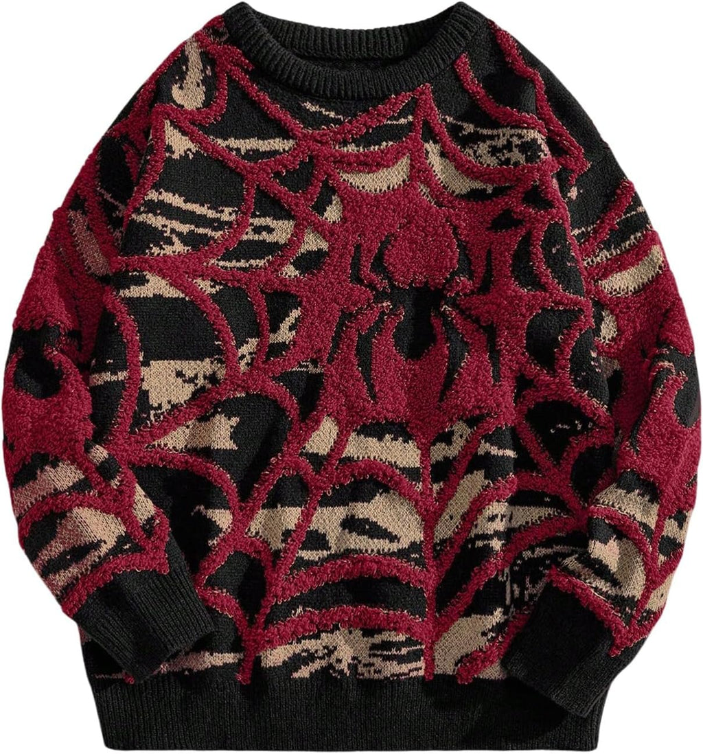 Men'S Spiders Graphic Sweaters Gothic Punk Sweater Oversized Unisex Knit Tops Crew Neck Long Sleeve Streetwear