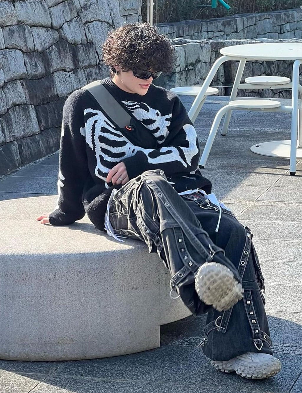 Men Oversized Sweater Graphic Cable Knit Jumper Cute Unisex Crewneck Pullover