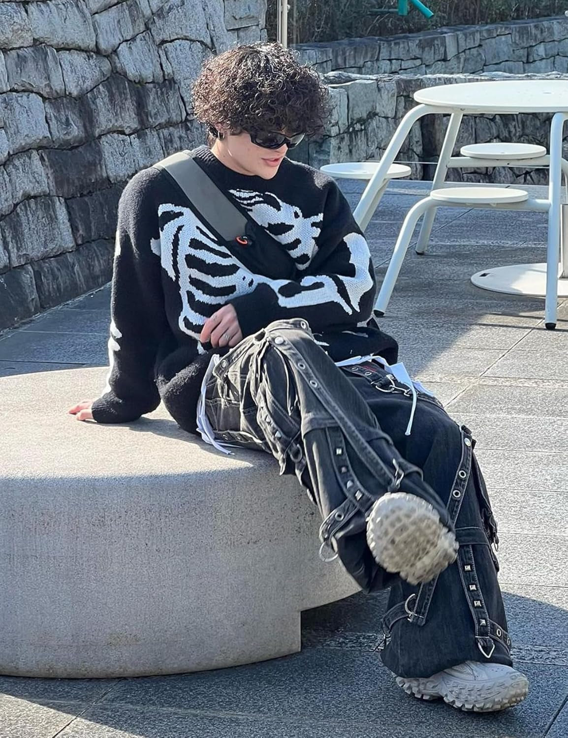 Men Oversized Sweater Graphic Cable Knit Jumper Cute Unisex Crewneck Pullover