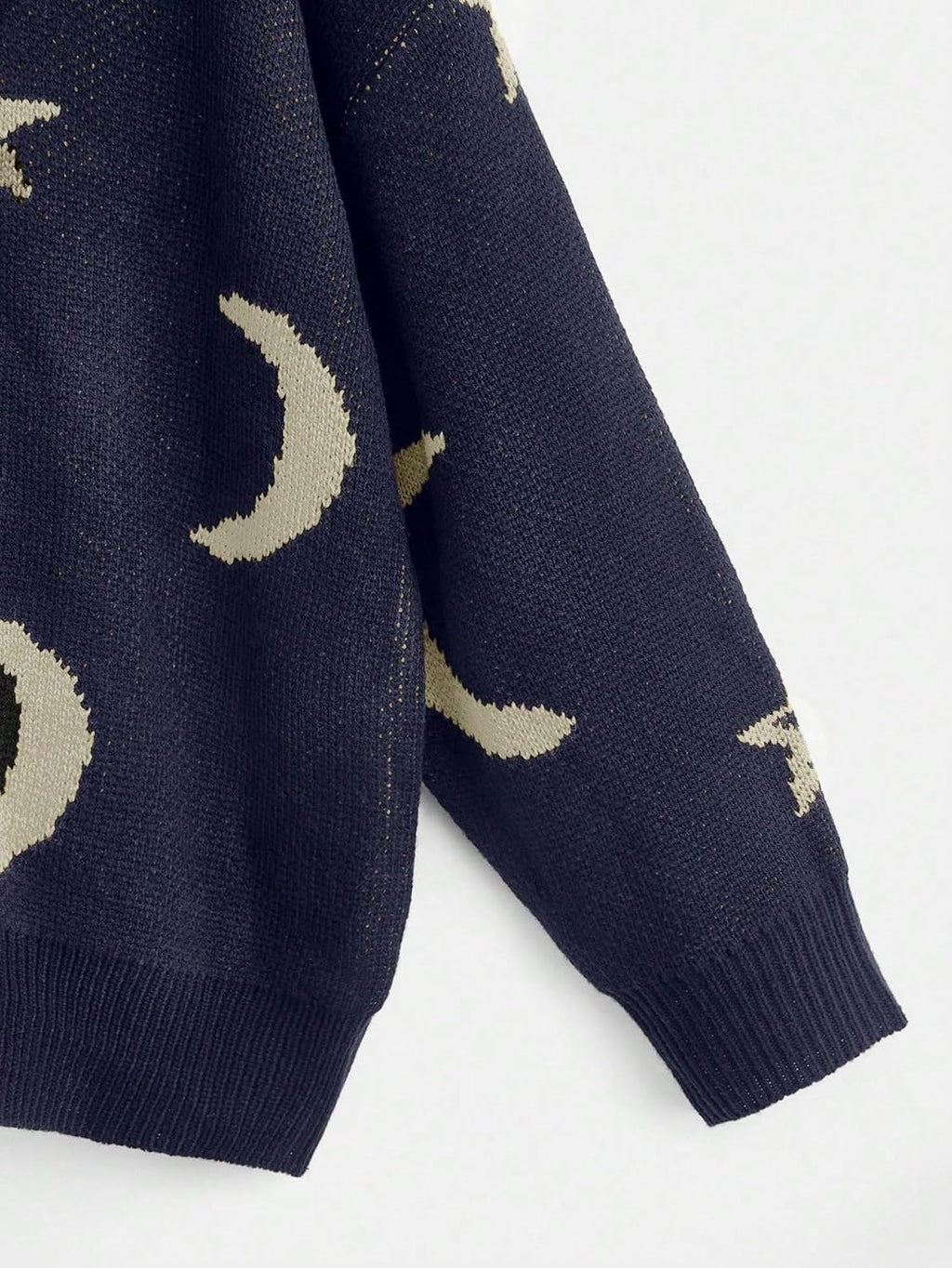 Women'S Star Moon Print Long Sleeve Sweater round Neck Knitted Pullovers Top