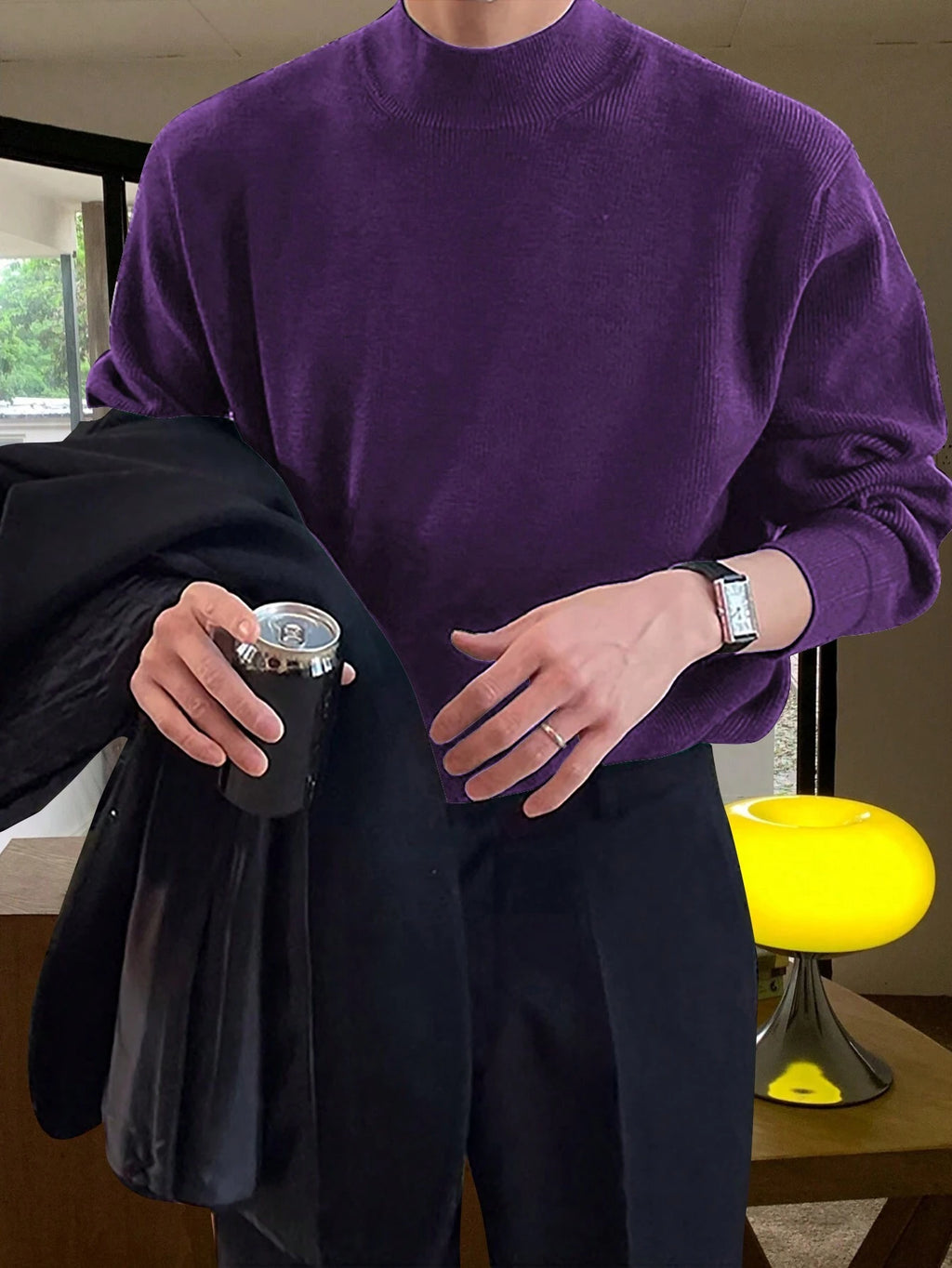 Claim Dot Men'S Casual Everyday Simple Solid Color Ribbed Knit Sweater, Autumn/Winter, for Christmas