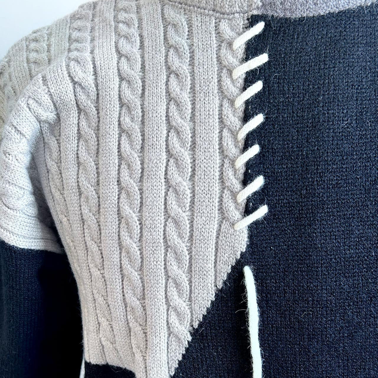 Patchwork Sweater Mens Colorblock Jumper Cable Knitted Pullover Oversized