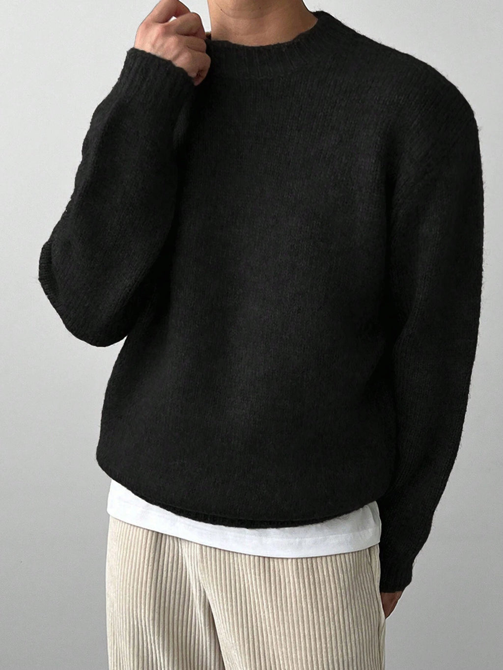 DAZY Men'S Solid Color Crew Neck Sweater, Casual Daily Wear, Autumn/Winter, Grunge Style