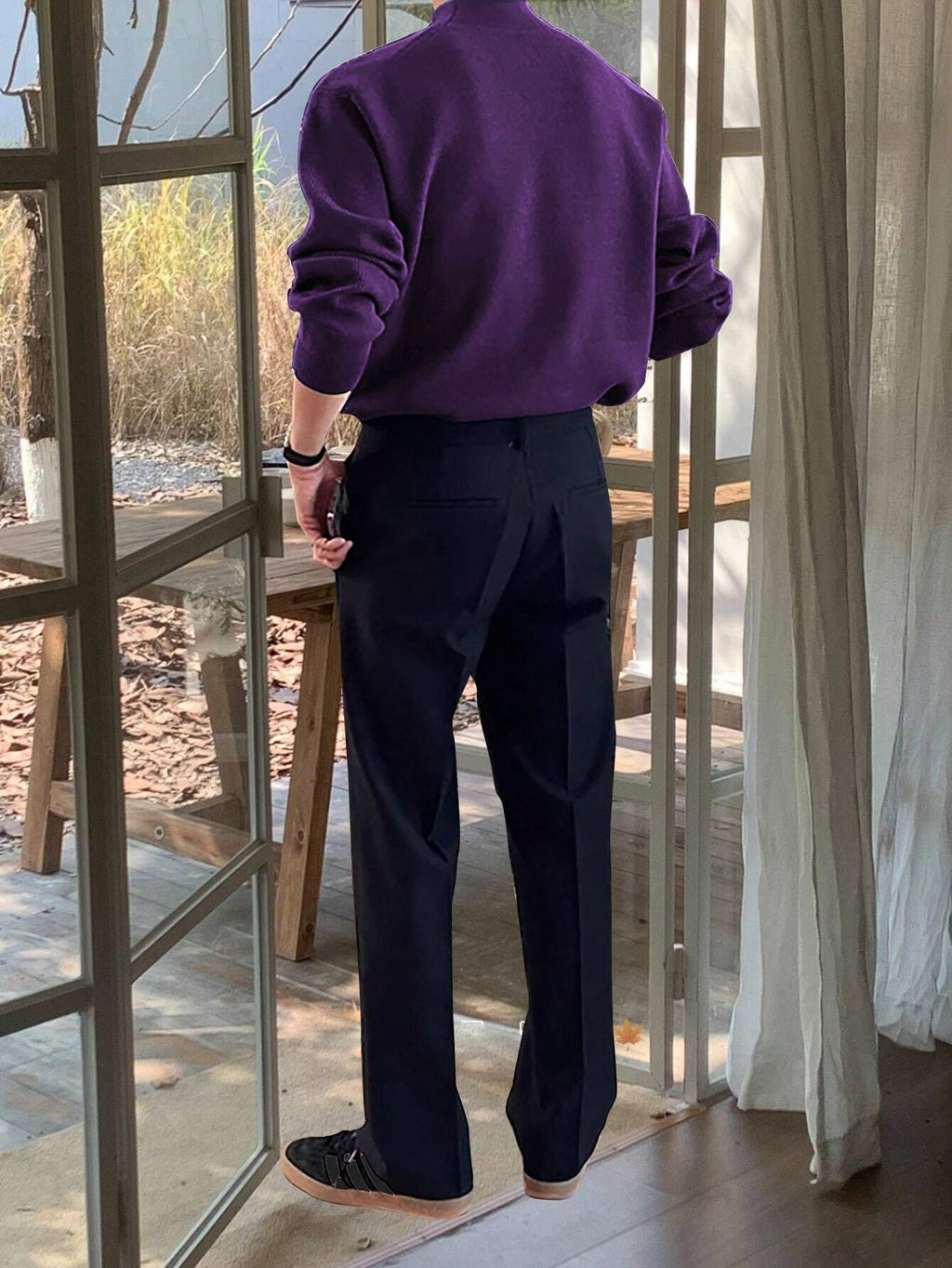 Claim Dot Men'S Casual Everyday Simple Solid Color Ribbed Knit Sweater, Autumn/Winter, for Christmas