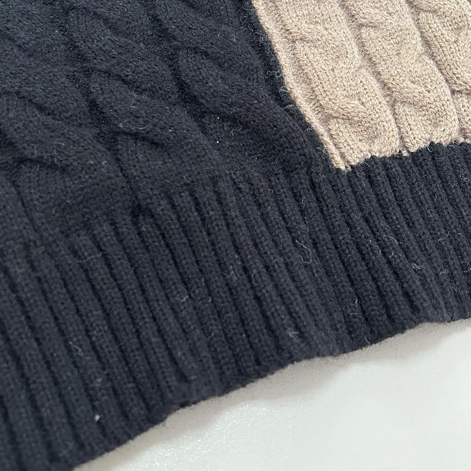 Mens Patchwork Sweater Colorblock Knit Jumper Vintage Cable Knitted Pullover Sweater