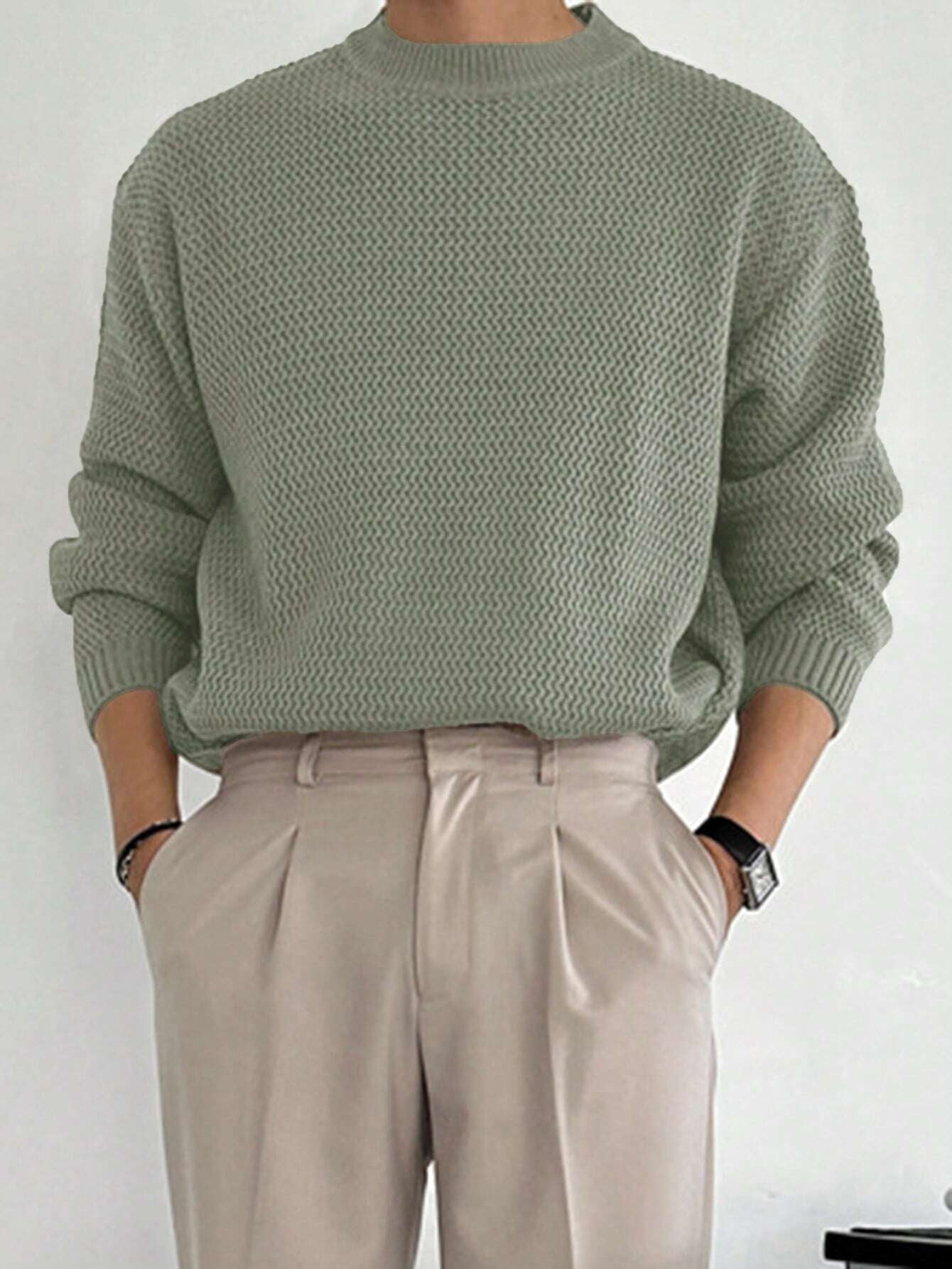 DAZY Men Solid Color Crew Neck Long Sleeve Sweater, Autumn