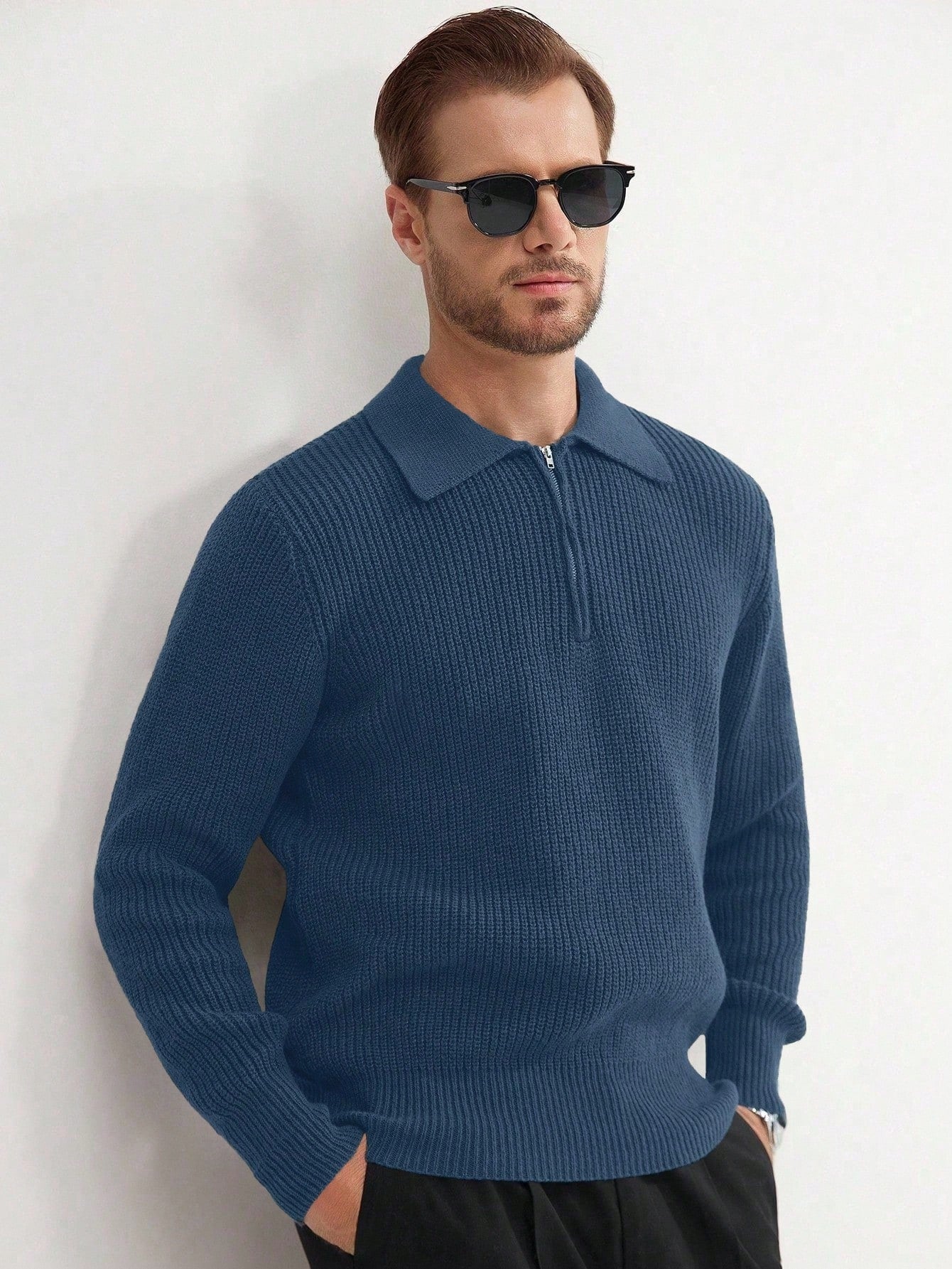 Claim Dot Men'S Solid Color Half-Zipper Collar Sweater, Fall/Winter