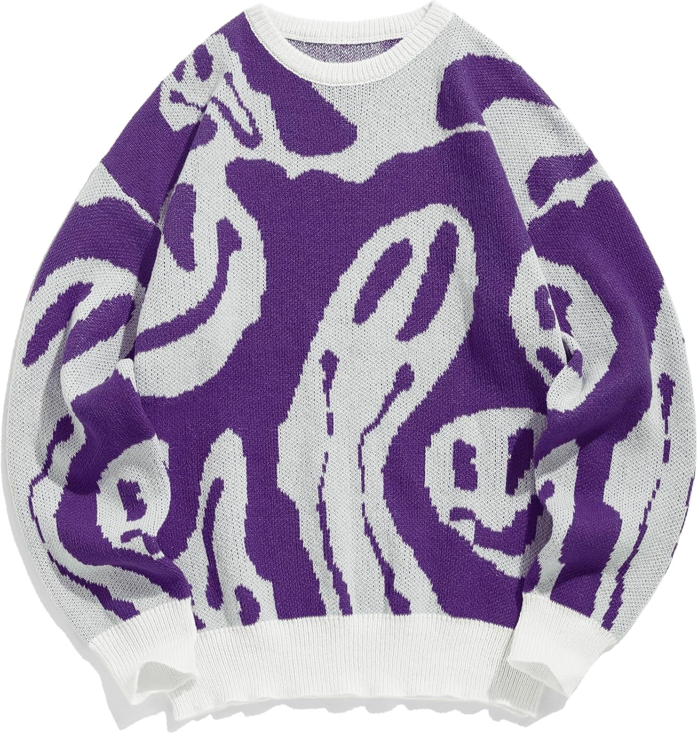 Mens Y2K Aesthetic Flame Graphic Casual Sweater Loose Knit Jumper Pullover Long Sleeve Crewneck Sweaters