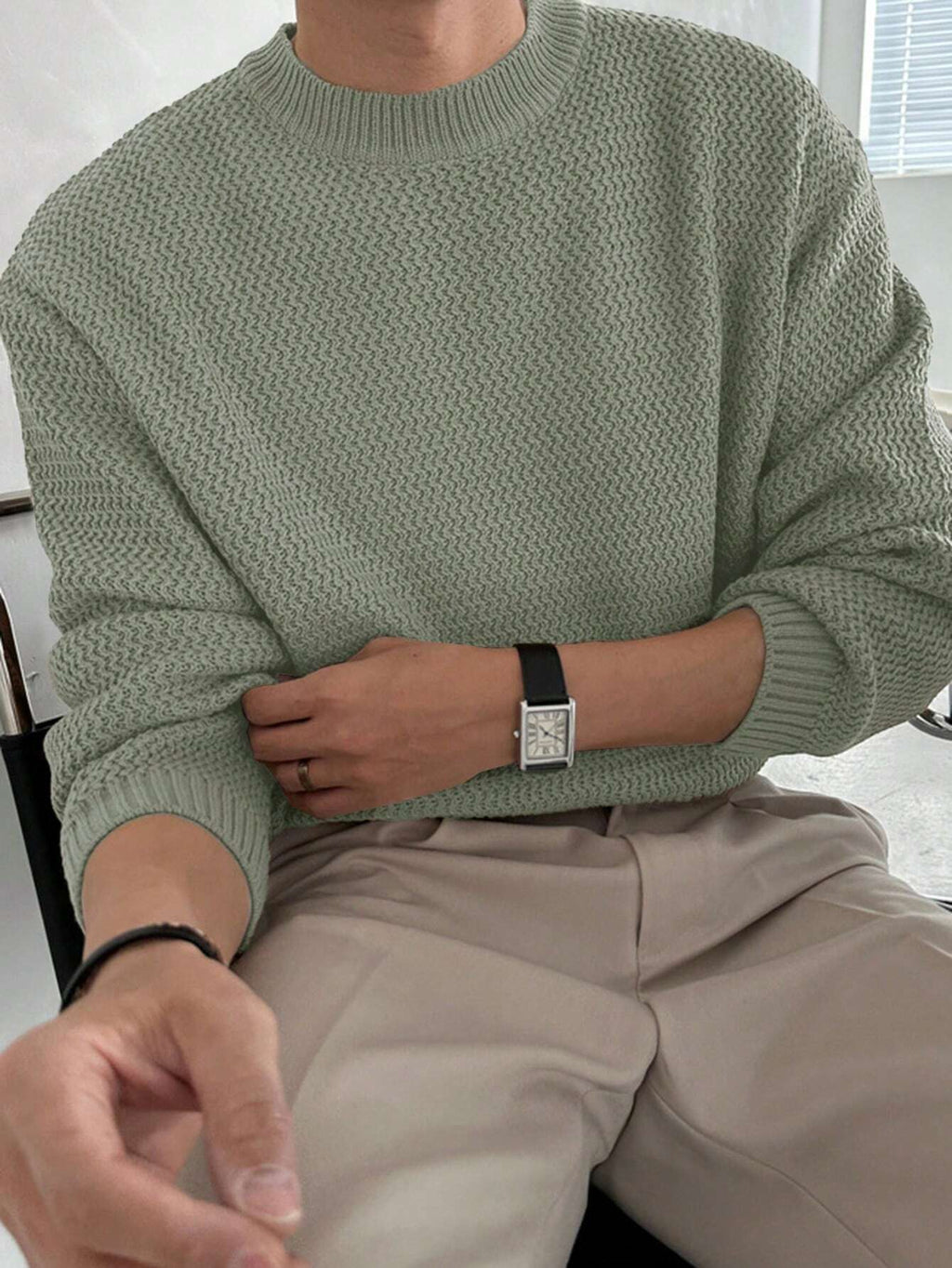 DAZY Men Solid Color Crew Neck Long Sleeve Sweater, Autumn