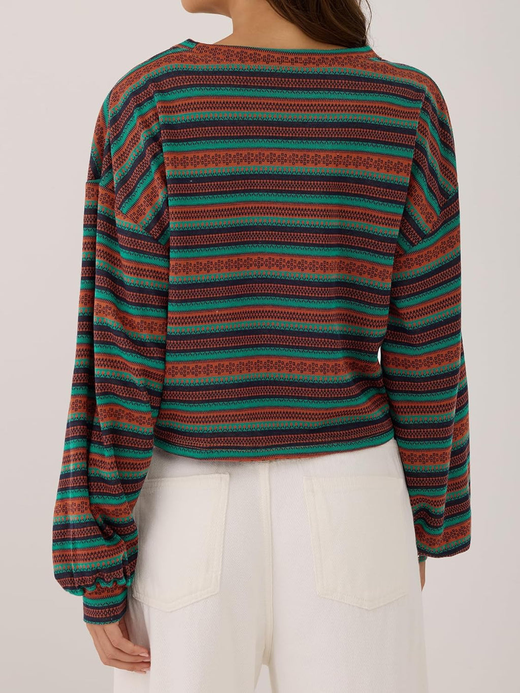 Women'S Tribal Ethnic Graphic Cropped Knitwear Bohemian Long Sleeve Pullover Sweater Boho Drop Shoulder Knitted Top