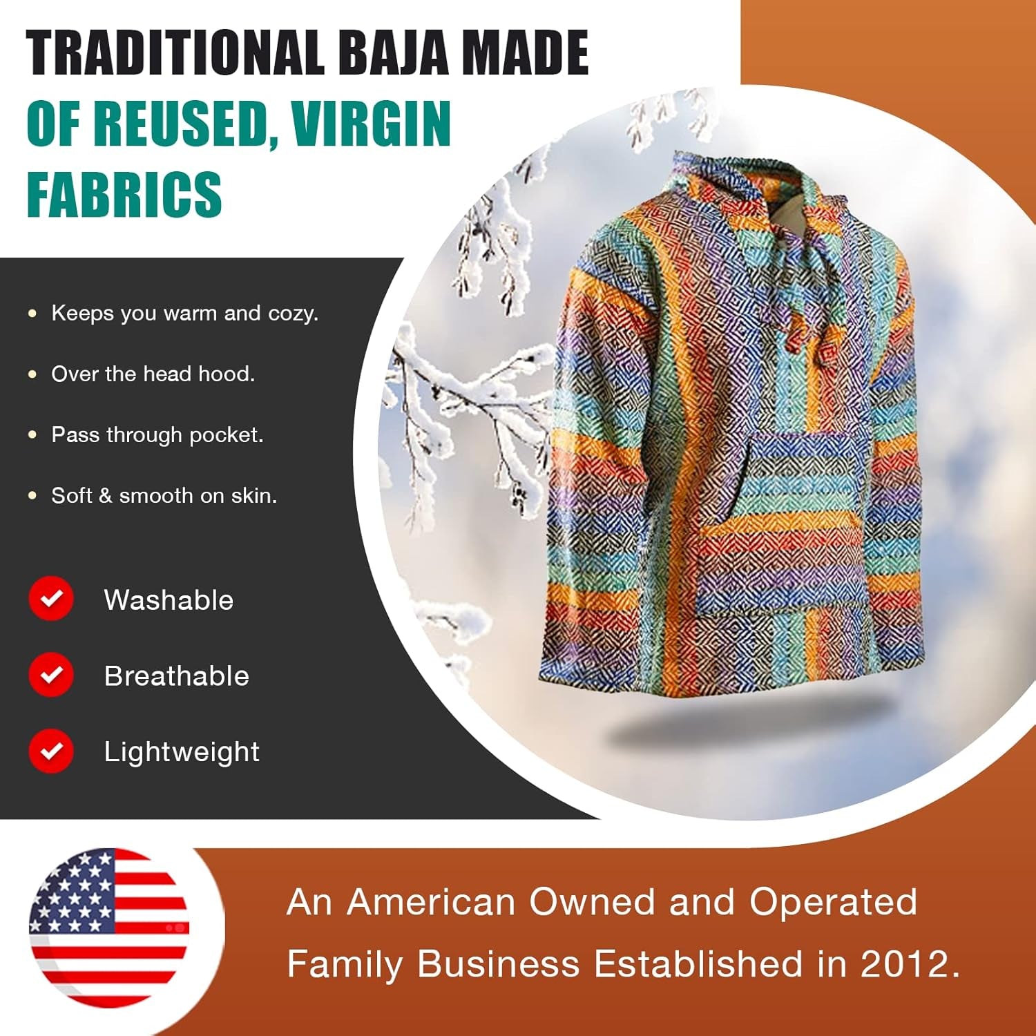 Premium Baja Hoodie Sweatshirt Pullover Jerga Poncho