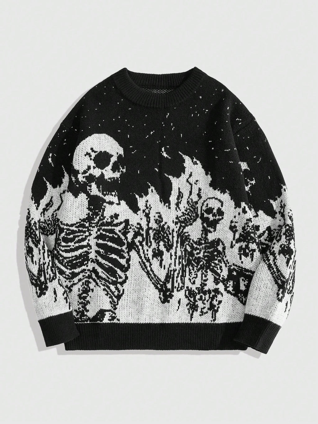 ROMWE MEN Street Life Men'S Autumn/Winter Fashion Streetwear Color Block Skeleton Jacquard Pullover Knitted Sweater, Halloween, Grunge Style