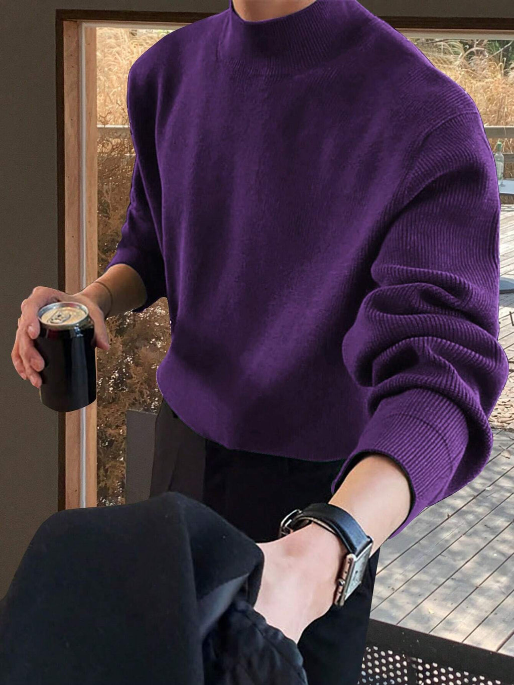 Claim Dot Men'S Casual Everyday Simple Solid Color Ribbed Knit Sweater, Autumn/Winter, for Christmas