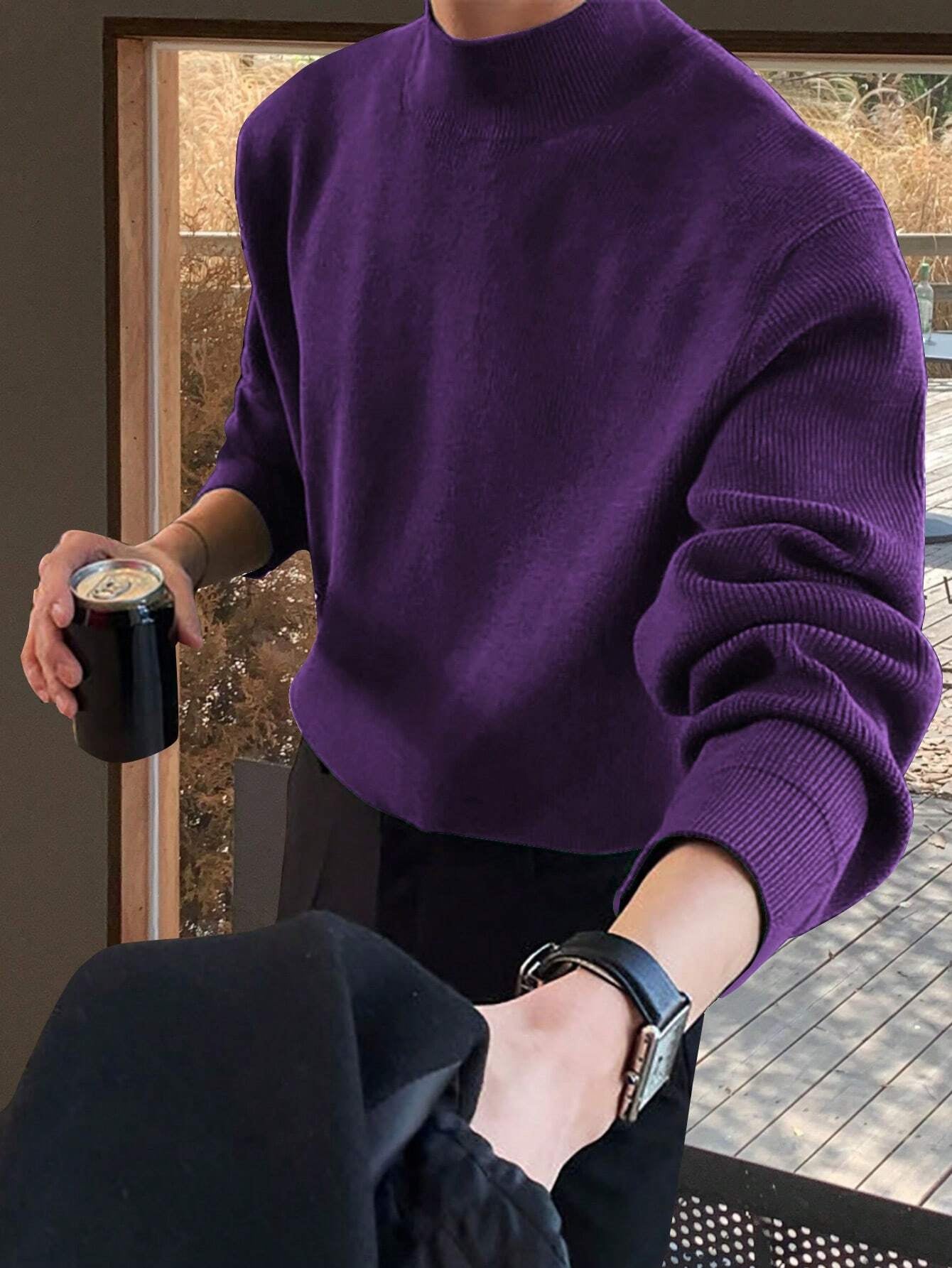 Claim Dot Men'S Casual Everyday Simple Solid Color Ribbed Knit Sweater, Autumn/Winter, for Christmas